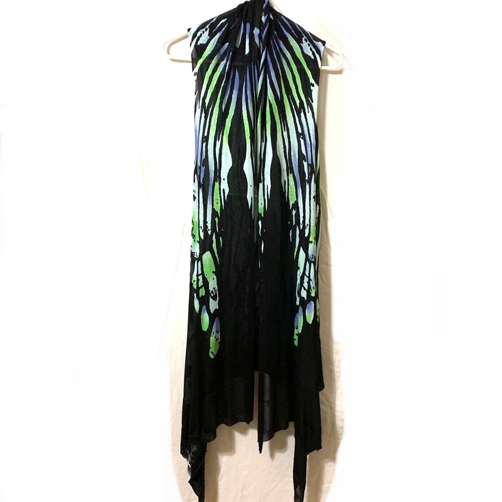 Long black/green/blue butterfly wing kimono